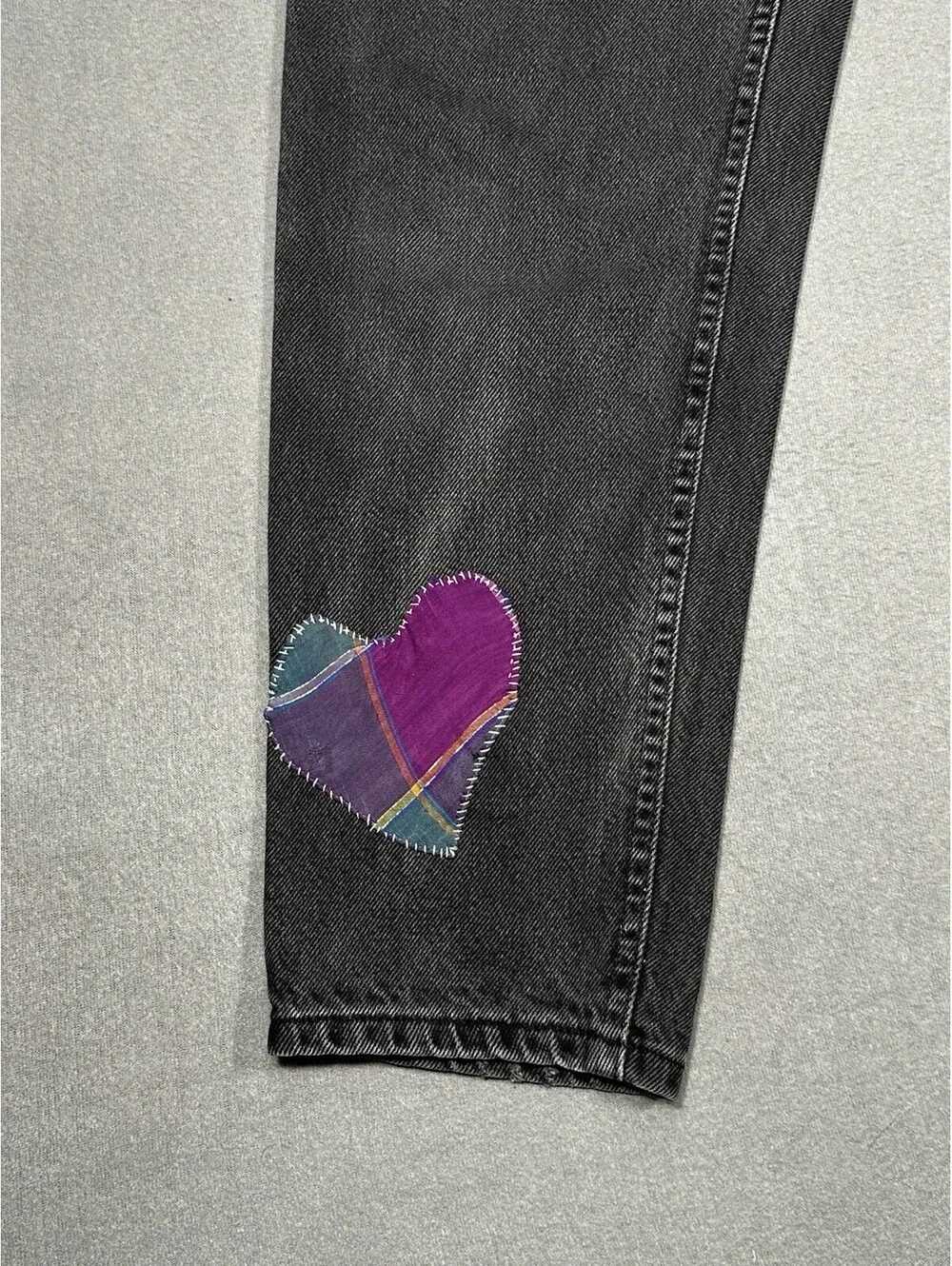 Lee Vintage Black Denim Jeans USA Made 28x28 Heart Patch Repair Mom Fit 12